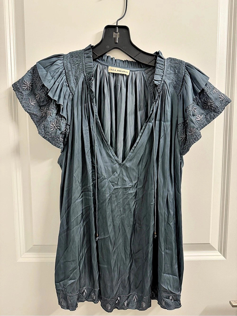 Ulla Johnson Floral Ruffle Sleeve Tunic in Blue Size 6 Like New